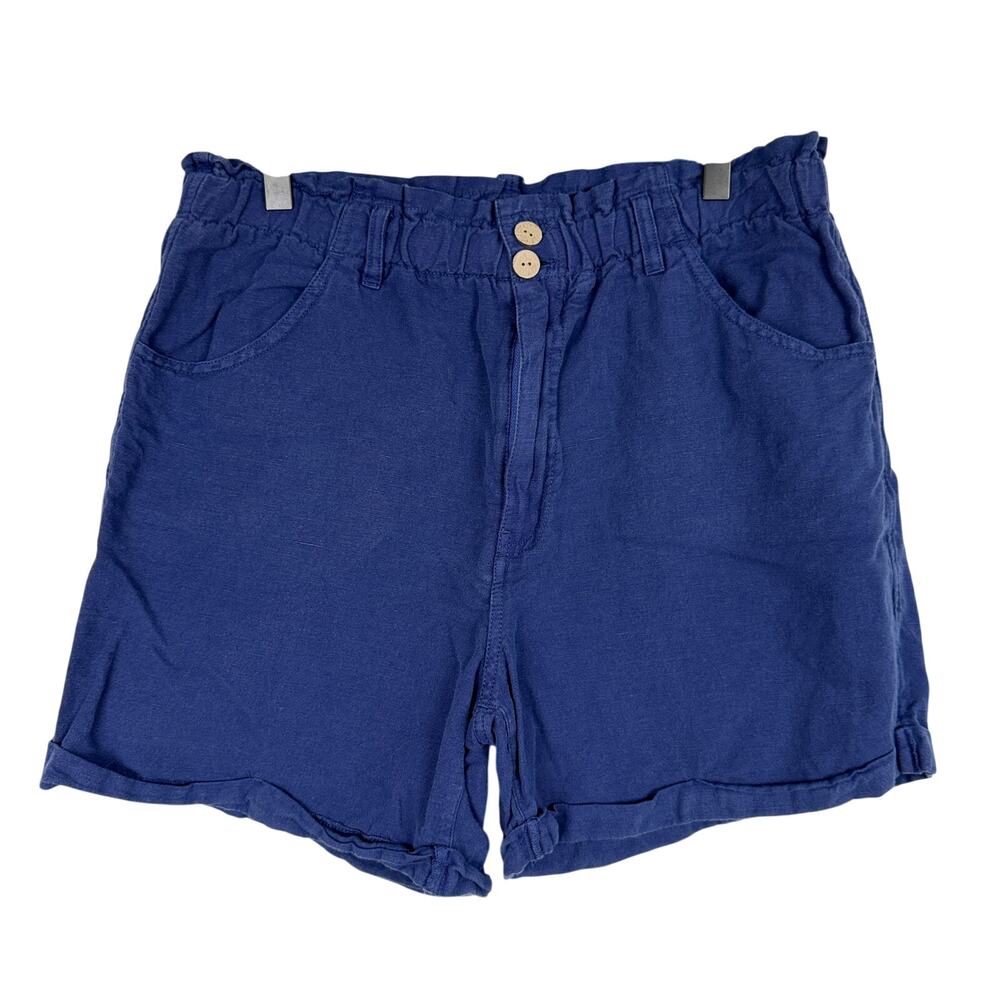 Sundance Cotton Linen High Rise Chino Shorts Blue - 10